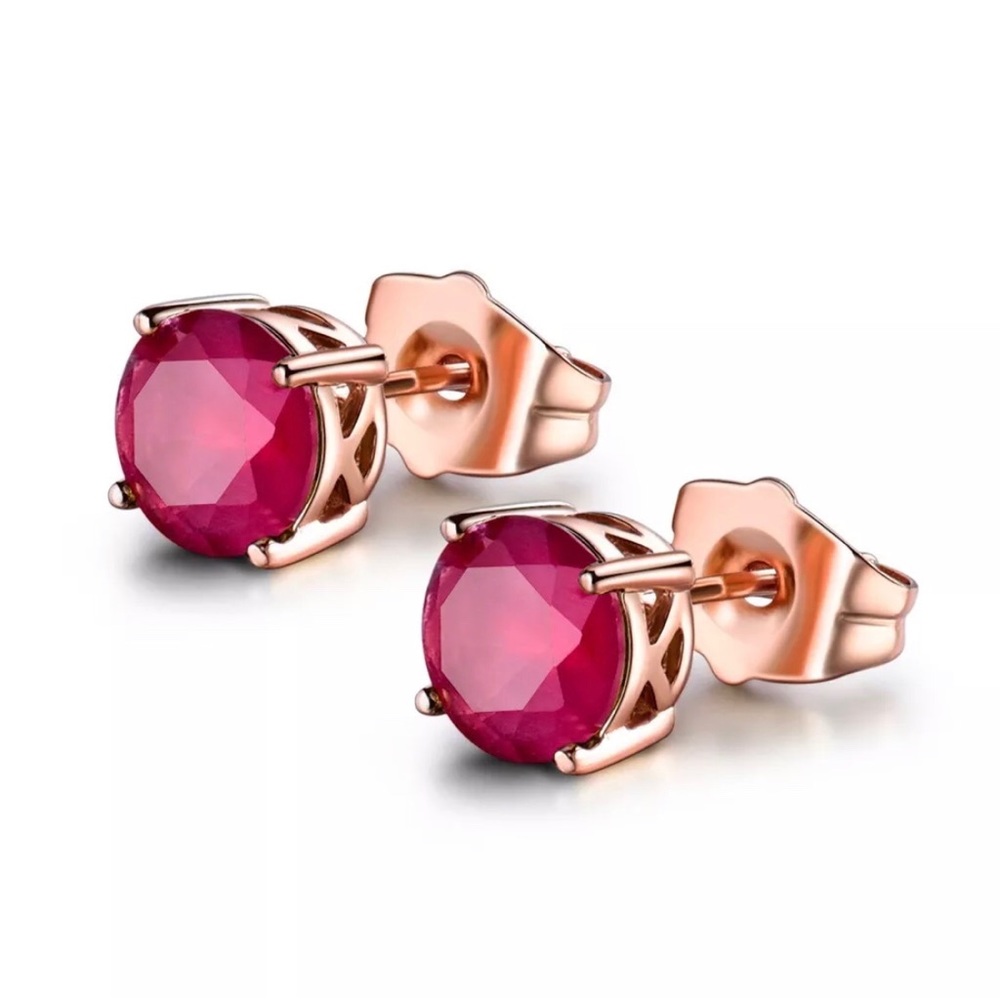 Beautiful Ruby Red Rose Gold Studs!